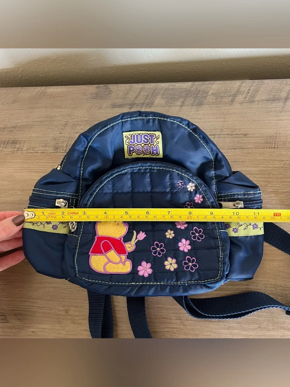 VTG Disney Winnie the Pooh Mini Backpack 90’s Y2K Blue Nylon Side Zip Pockets